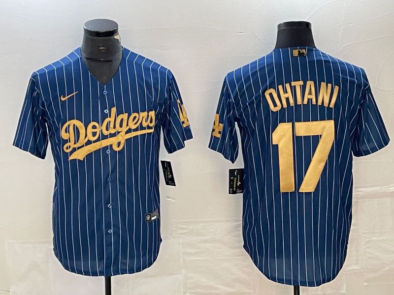 Men Los Angeles Dodgers #17 Ohtani Blue stripe Nike Game MLB Jersey style 4